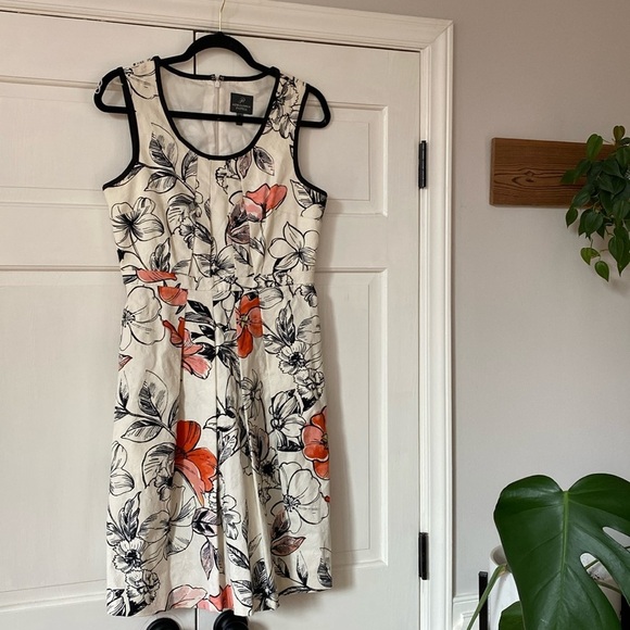 Adrianna Papell Jaquard Fit & Flare A-Line Dress Floral Print Classic White - Picture 1 of 13